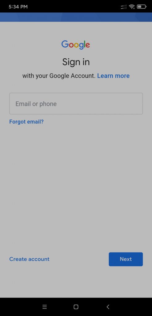 Google Account login prompt